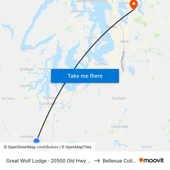 Great Wolf Lodge - 20500 Old Hwy 99 Sw. to Bellevue College map