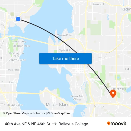 40th Ave NE & NE 46th St to Bellevue College map