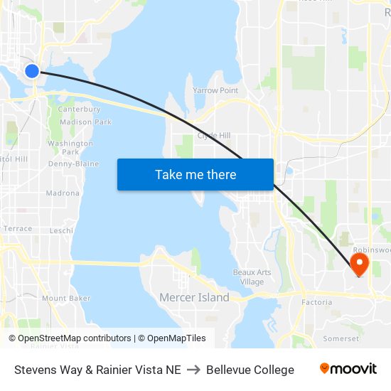 Stevens Way & Rainier Vista NE to Bellevue College map
