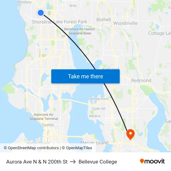 Aurora Ave N & N 200th St to Bellevue College map