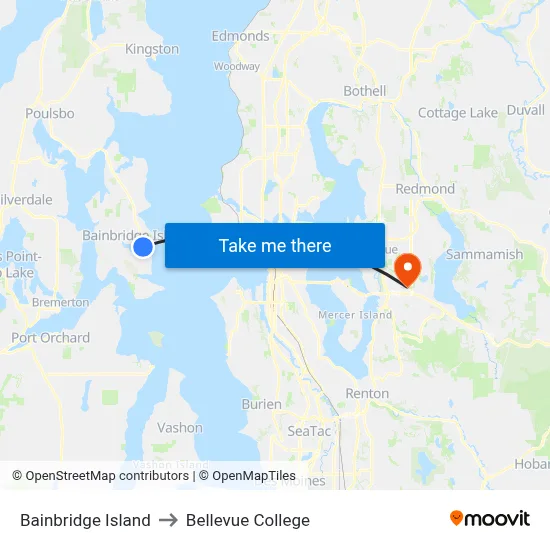Bainbridge Island to Bellevue College map