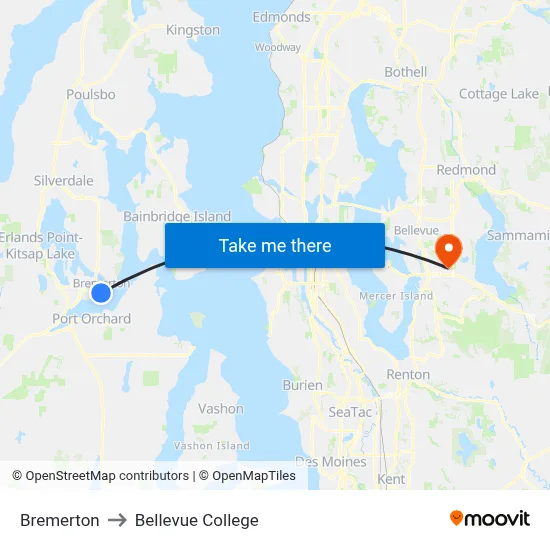 Bremerton to Bellevue College map