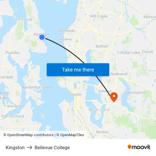 Kingston to Bellevue College map
