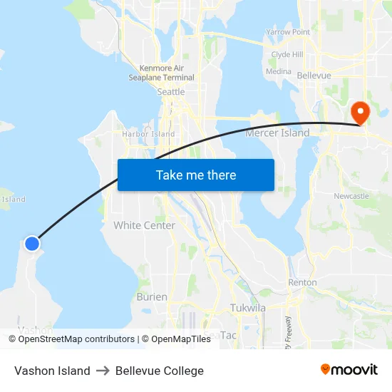 Vashon Island to Bellevue College map