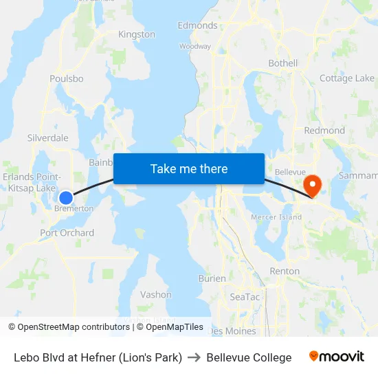 Lebo Blvd at Hefner (Lion's Park) to Bellevue College map
