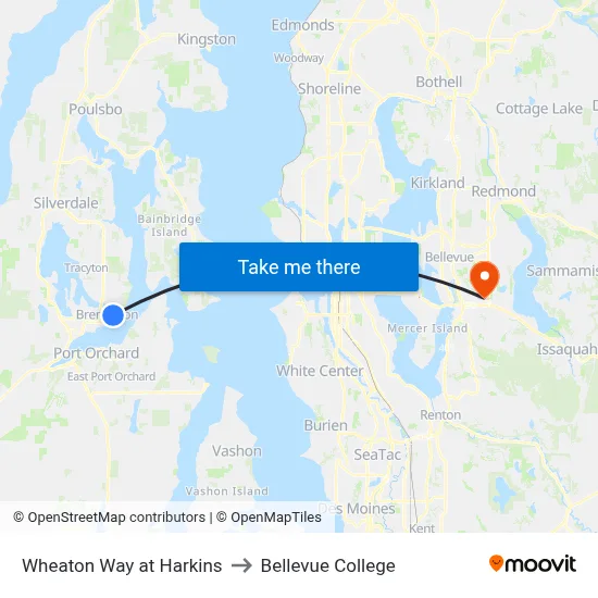 Wheaton Way at Harkins to Bellevue College map