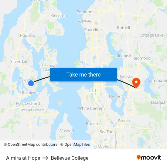 Almira at Hope to Bellevue College map