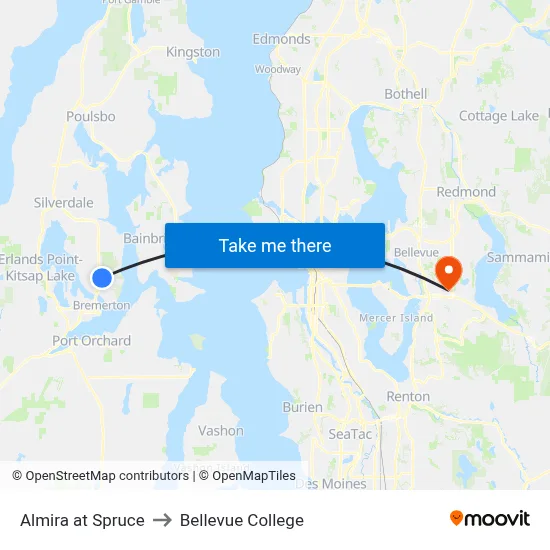 Almira at Spruce to Bellevue College map