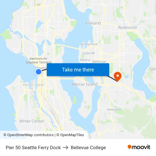 Pier 50 Seattle Ferry Dock to Bellevue College map