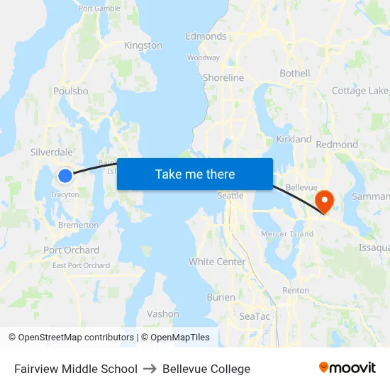 Fairview Middle School to Bellevue College map