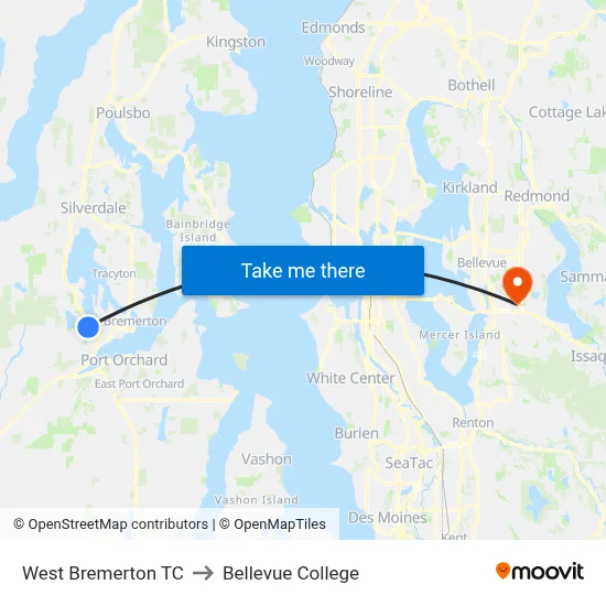 West Bremerton TC to Bellevue College map