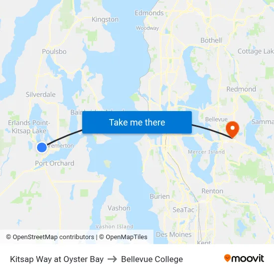 Kitsap Way at Oyster Bay to Bellevue College map