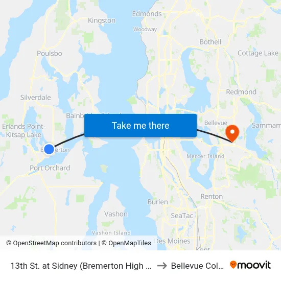 13th St. at Sidney (Bremerton High School) to Bellevue College map