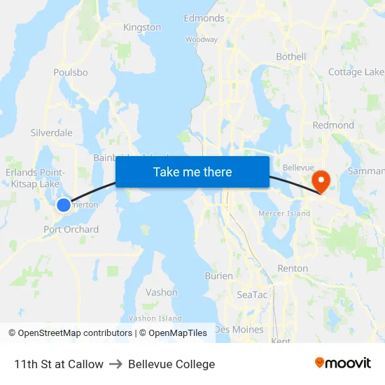 11th St at Callow to Bellevue College map