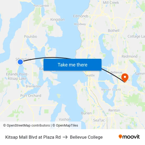 Kitsap Mall Blvd at Plaza Rd to Bellevue College map