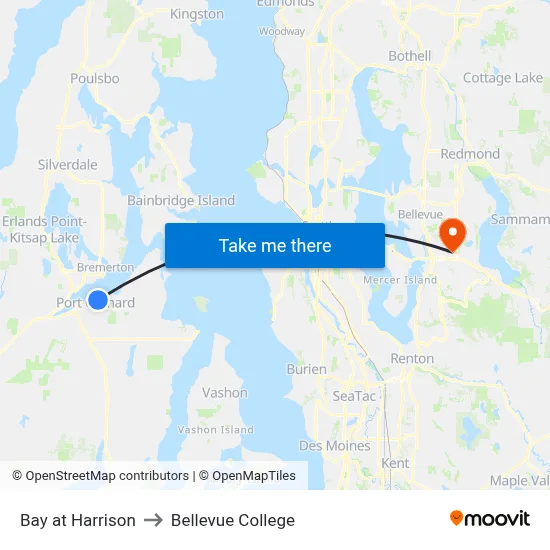 Bay at Harrison to Bellevue College map