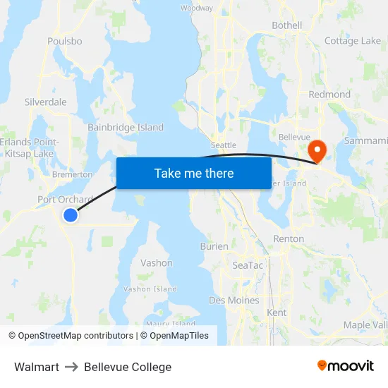 Walmart to Bellevue College map