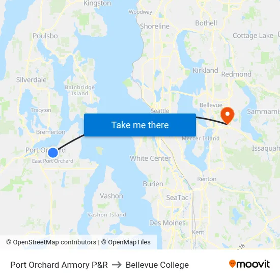Port Orchard Armory P&R to Bellevue College map