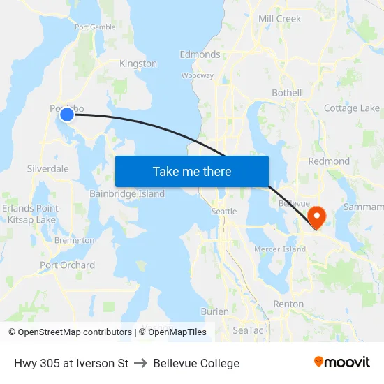 Hwy 305 at Iverson St to Bellevue College map