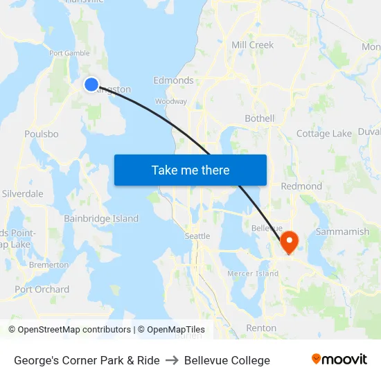 George's Corner Park & Ride to Bellevue College map