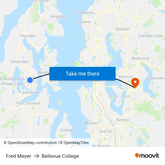 Fred Meyer to Bellevue College map