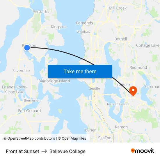 Front at Sunset to Bellevue College map