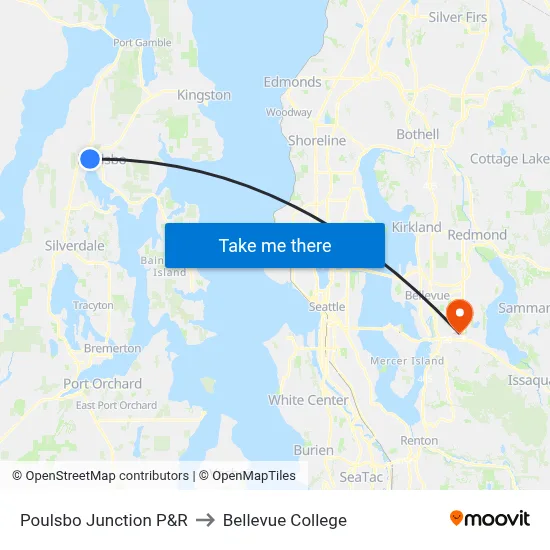 Poulsbo Junction P&R to Bellevue College map