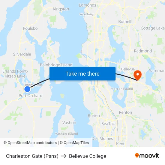Charleston Gate (Psns) to Bellevue College map