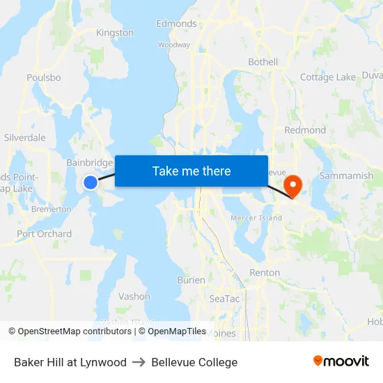 Baker Hill at Lynwood to Bellevue College map