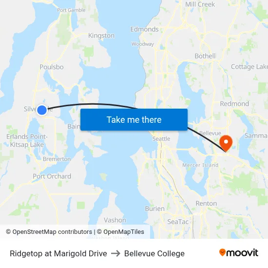 Ridgetop at Marigold Drive to Bellevue College map