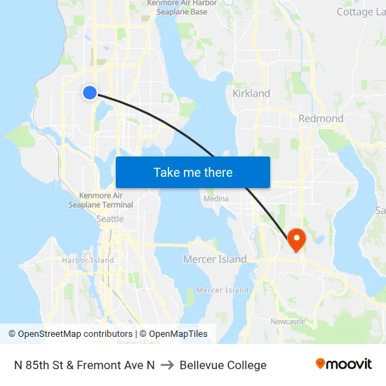 N 85th St & Fremont Ave N to Bellevue College map