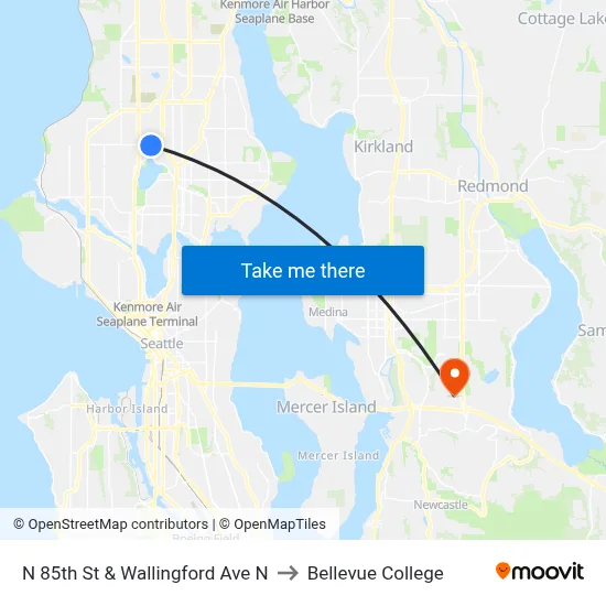 N 85th St & Wallingford Ave N to Bellevue College map
