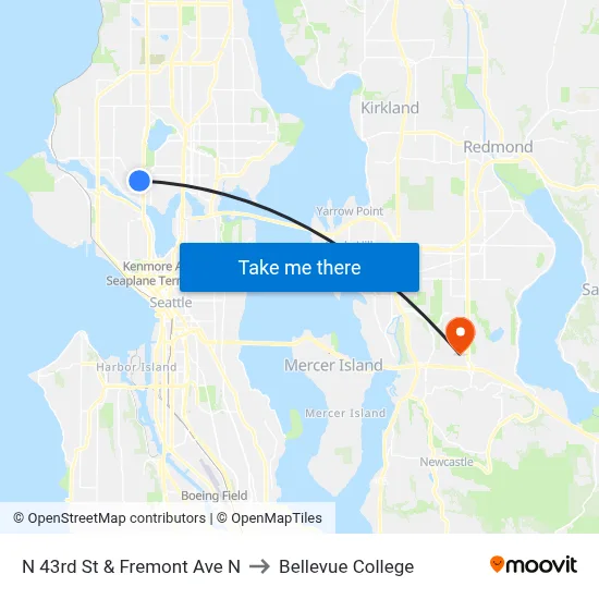 N 43rd St & Fremont Ave N to Bellevue College map