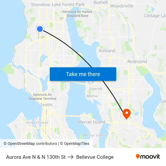 Aurora Ave N & N 130th St to Bellevue College map