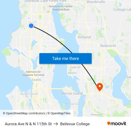 Aurora Ave N & N 115th St to Bellevue College map