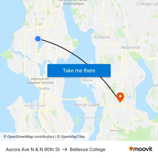 Aurora Ave N & N 80th St to Bellevue College map