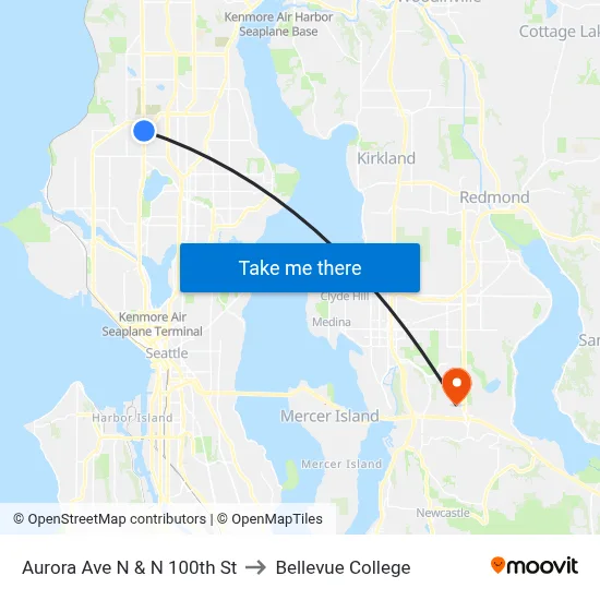 Aurora Ave N & N 100th St to Bellevue College map