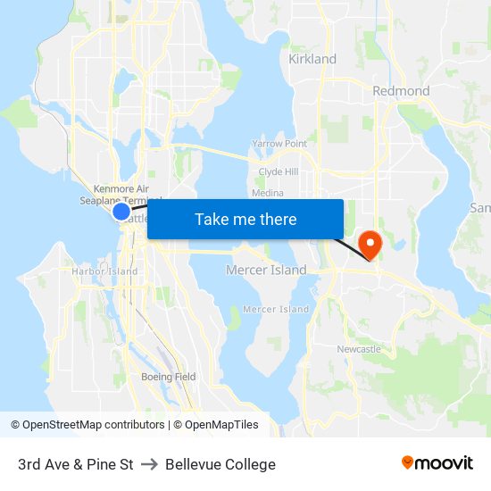 3rd Ave & Pine St to Bellevue College map