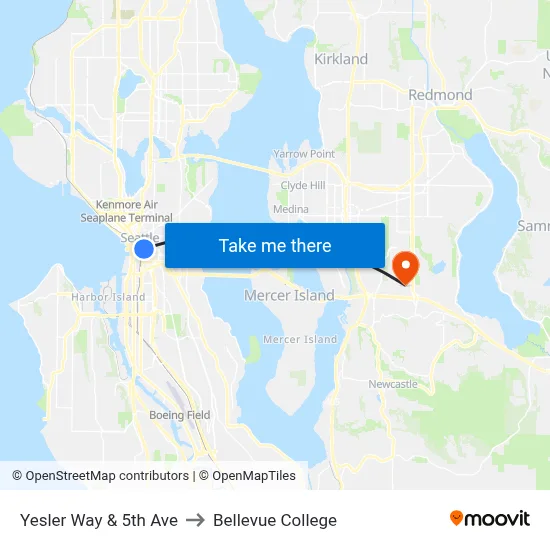 Yesler Way & 5th Ave to Bellevue College map