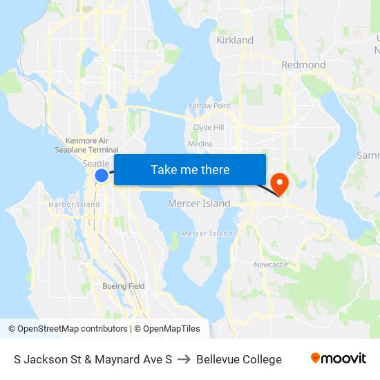 S Jackson St & Maynard Ave S to Bellevue College map