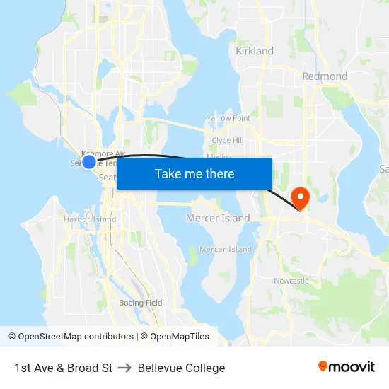 1st Ave & Broad St to Bellevue College map