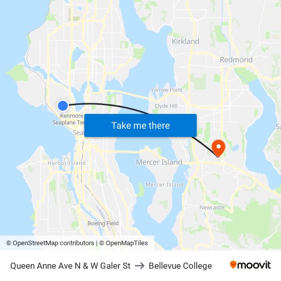 Queen Anne Ave N & W Galer St to Bellevue College map
