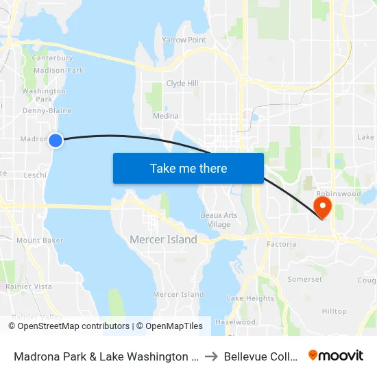 Madrona Park & Lake Washington Blvd to Bellevue College map