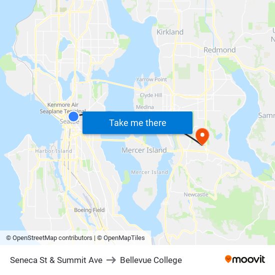 Seneca St & Summit Ave to Bellevue College map