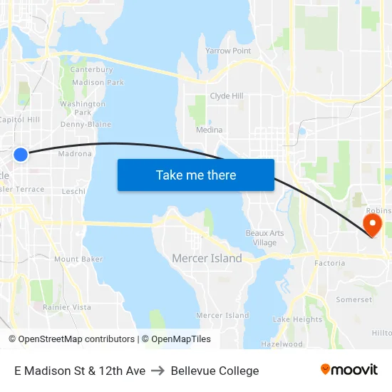 E Madison St & 12th Ave to Bellevue College map
