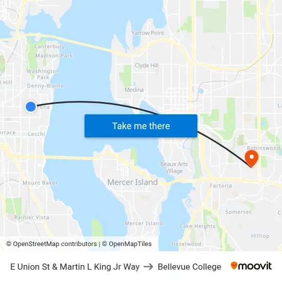 E Union St & Martin L King Jr Way to Bellevue College map