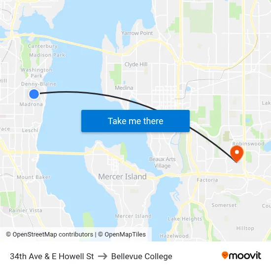 34th Ave & E Howell St to Bellevue College map