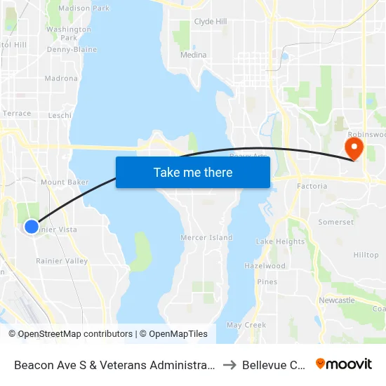 Beacon Ave S & Veterans Administration Hospital to Bellevue College map