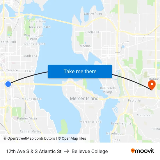 12th Ave S & S Atlantic St to Bellevue College map