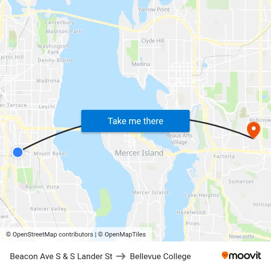 Beacon Ave S & S Lander St to Bellevue College map